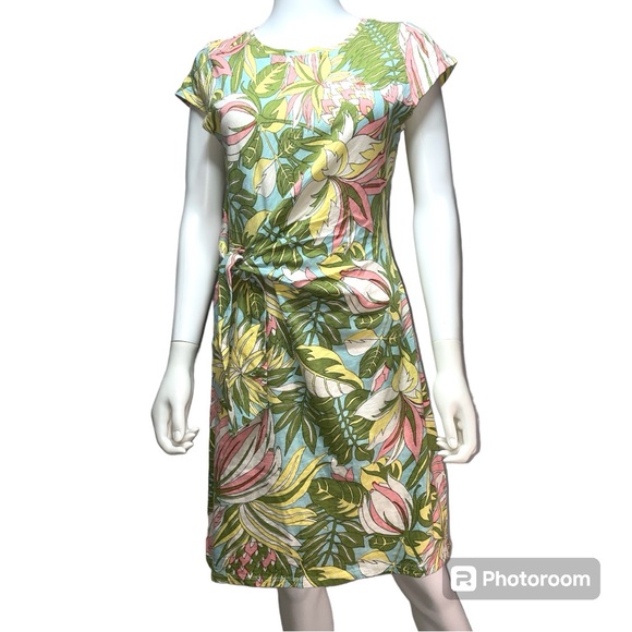 Talbots Cotton Self Tie Tropical Print Knee Length Dress Size MP - Picture 2 of 10